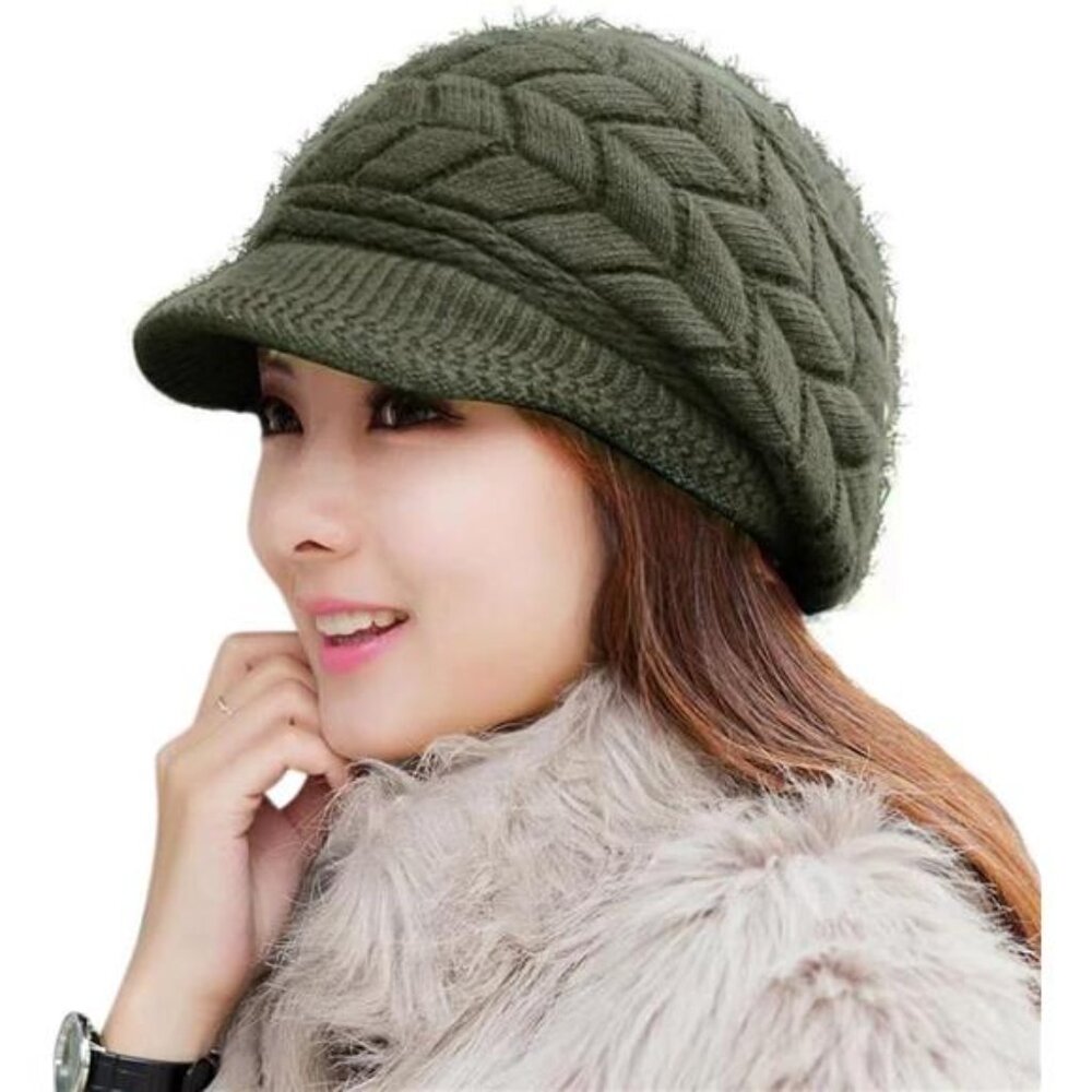 HINDAWI Women Winter Warm Knit Hat Wool Snow Ski Caps with Visor
